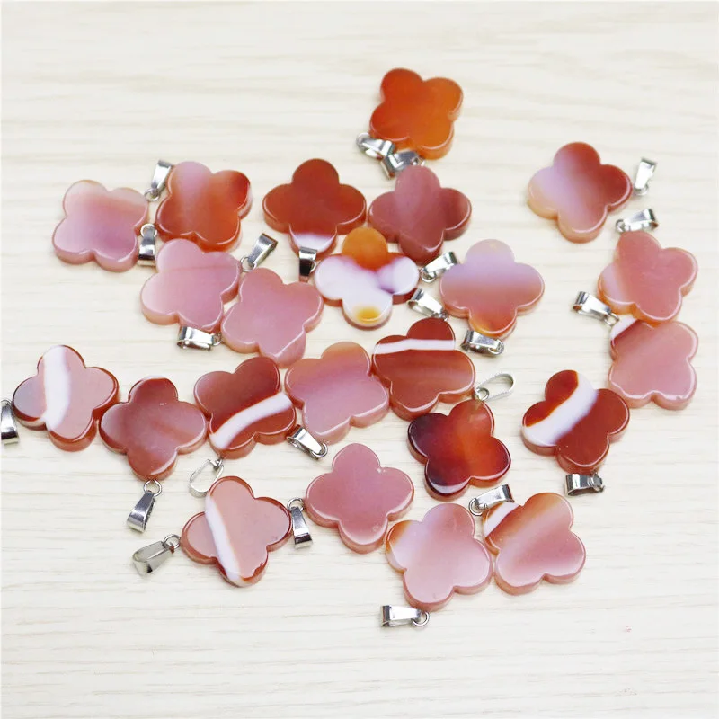 Red Onyx Натуральный камень четырехлистный счастливый клевер Бусины Подвески для изготовления ювелирных изделий сплав кулон Браслеты Серьги DIY 50 шт - Окраска металла: Red Onyx