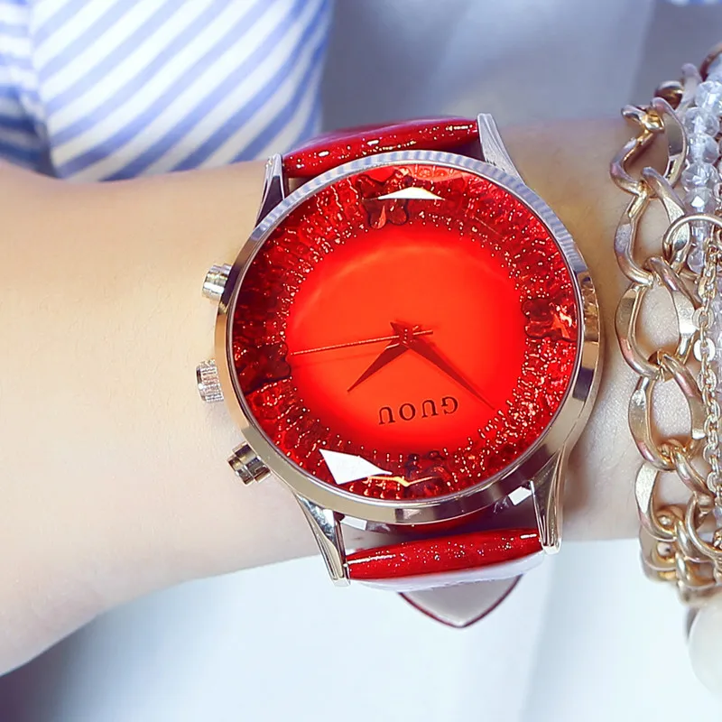 Модные Простые Роскошные Лидирующий бренд GUOU Кварцевые часы Женские с кожаным