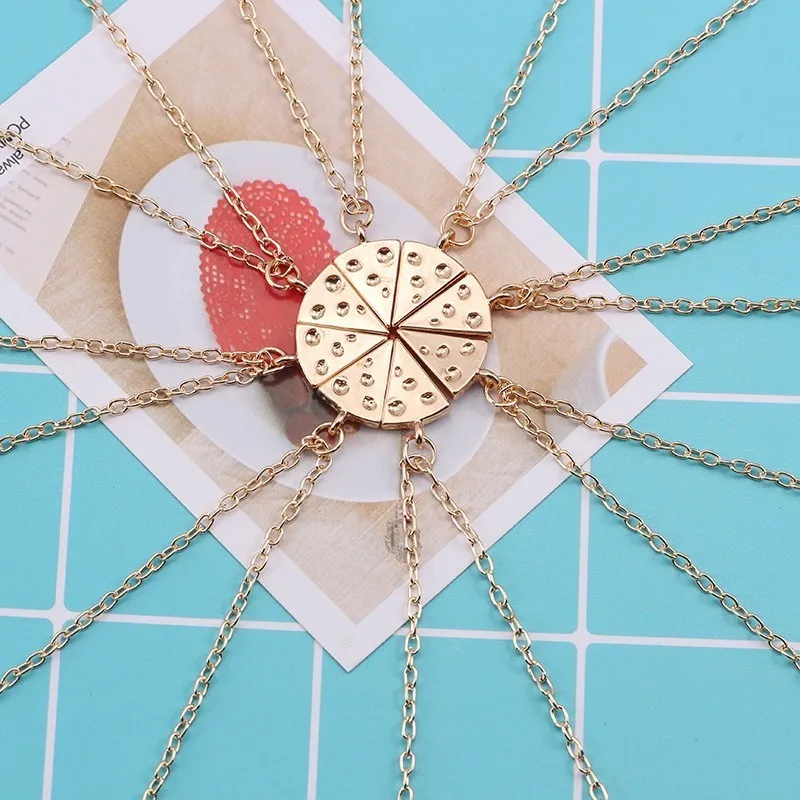 8pcs/set Simple Tiny Pizza Pendant Necklace Gold Silver Food Best Friends Forever Women Friendship Jewelry | Украшения и