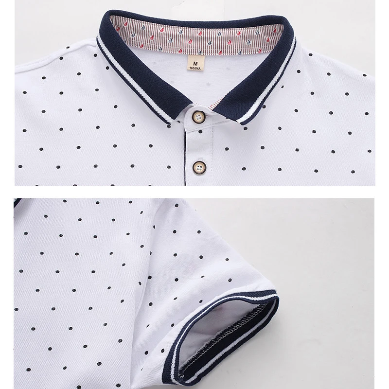 MIACAWOR New Men Polo shirts Fashion Polka Dot Print Short-sleeve Slim Fit Summer Camisas Clothing MT625 | Мужская одежда