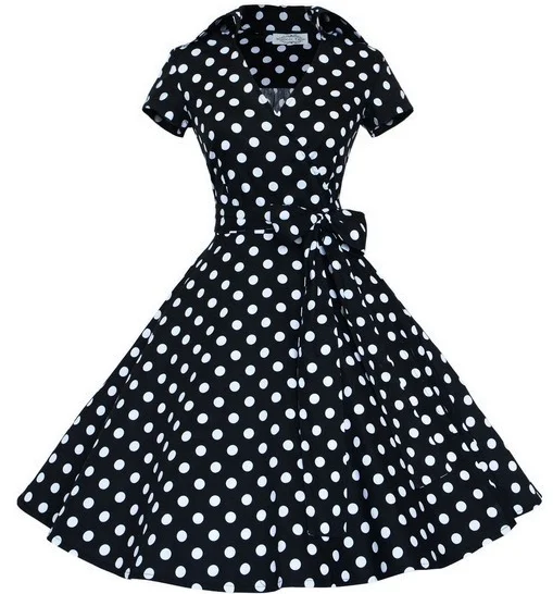 Eyegemix S-2XL женское ретро платье 50s 60s Винтаж рокабилли Свинг feminino vestidos V образным вырезом короткий рукав платье в горошек