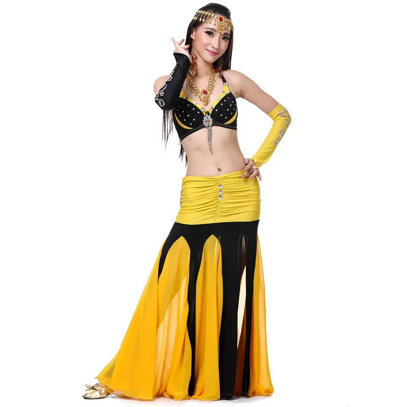 

Женский костюм для танца живота, из шифона, с вышивкой бисером, из 4 предметов, нарукавник, восточные костюмы ручной работы