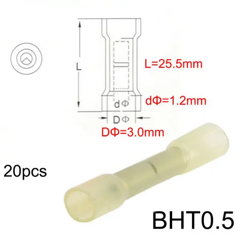 BHT0.5 20PCS BHT0.5 BHT1 BHT2 BHT5 термоусадочный водонепроницаемый Средний разъем терминал нейлон латунь терминал 20 шт. BHT Храповые плоскогубцы - Цвет: BHT0.5 20PCS