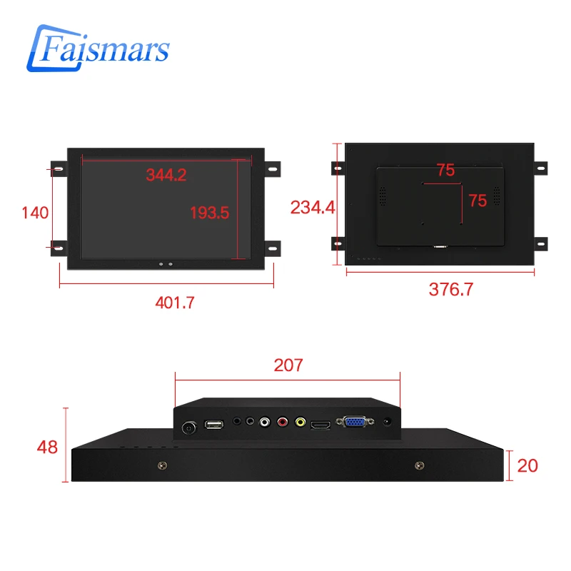 

15.6 Inch Touch Screen LCD Monitor With 1366x768 Resolution Embedded Metal Frame Flat Mount Industrial Monitor HDMI VGA