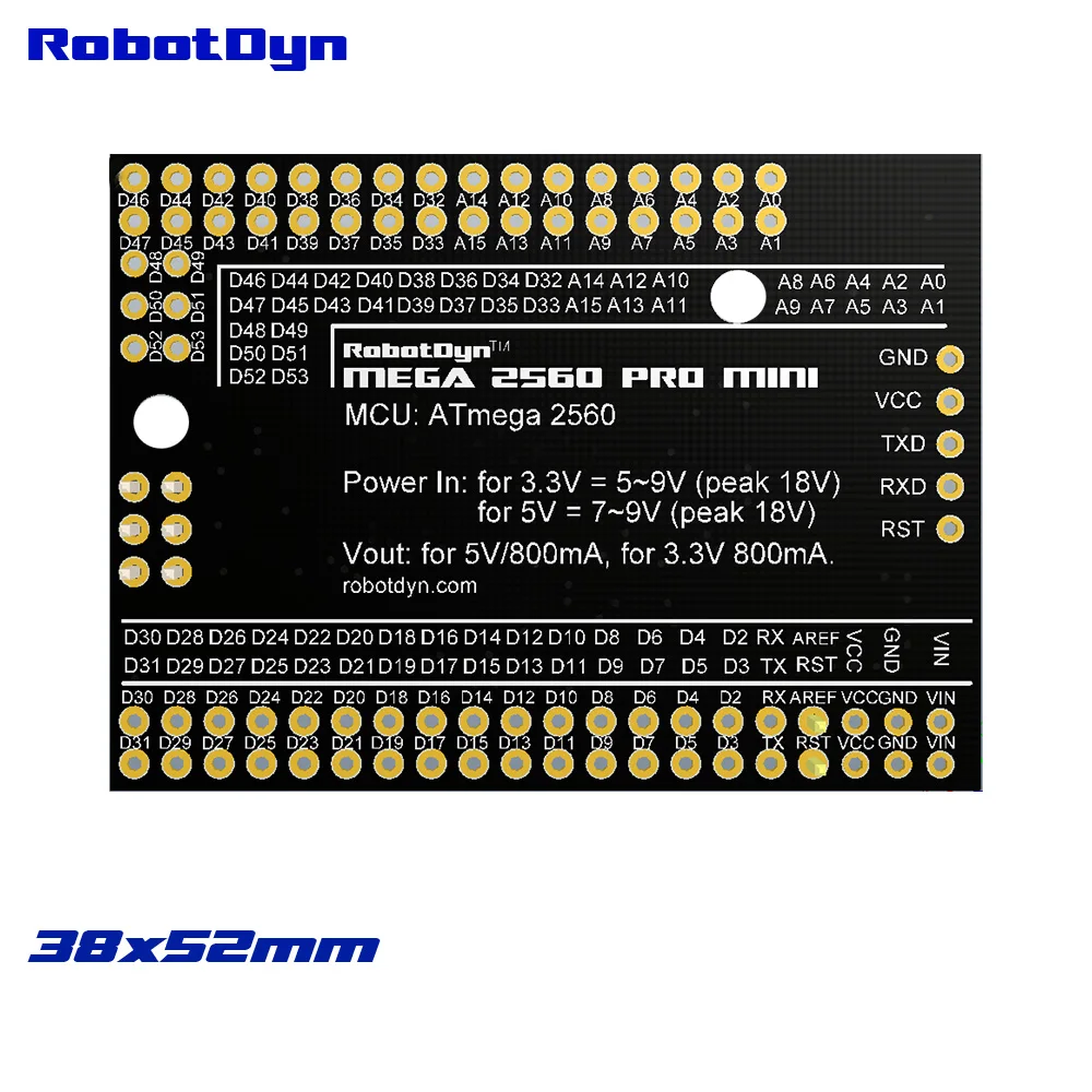 Мега 2560 PRO мини 3 В ATmega2560-16AU с штыревыми разъемами. Совместим Arduino Mega 2560. |