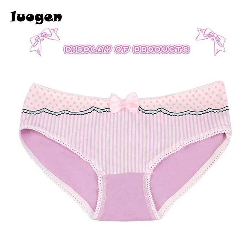 Женские хлопковые трусы в полоску Симпатичные Трусики средней посадки с бантом