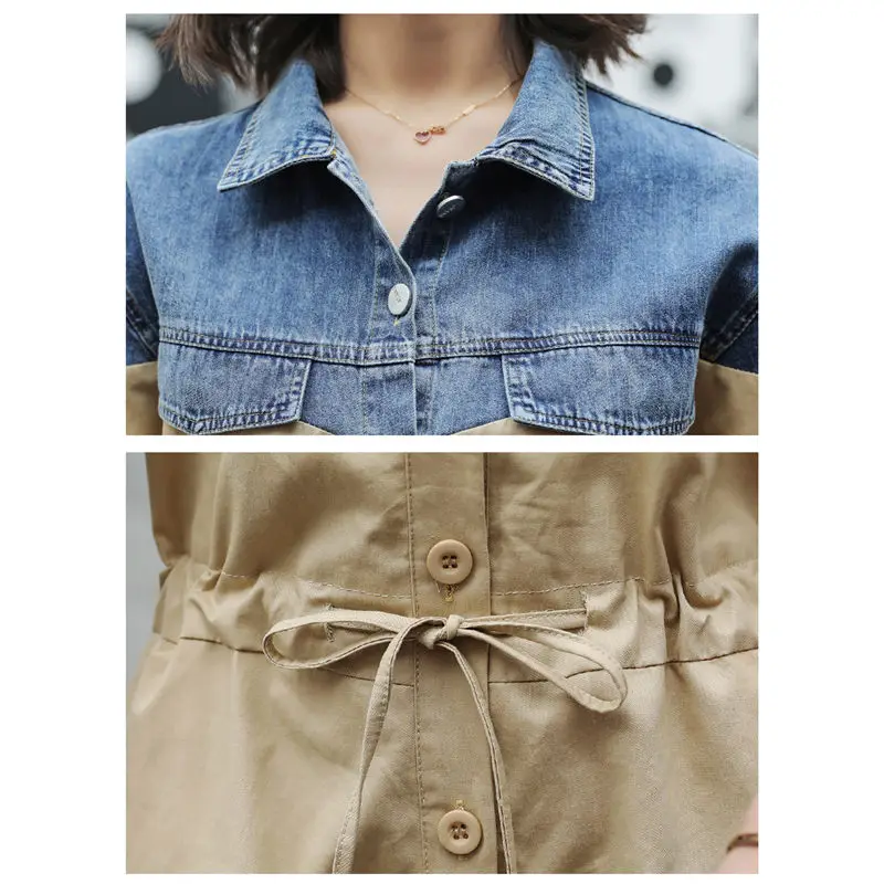 Женский джинсовый комбинезон с широкими штанинами Летний заплатками джинсовые