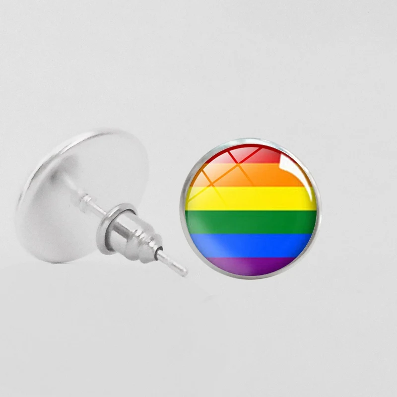 Женские радужные серьги гвоздики LBGT круглые стеклянные заклепки геев лесбиянок