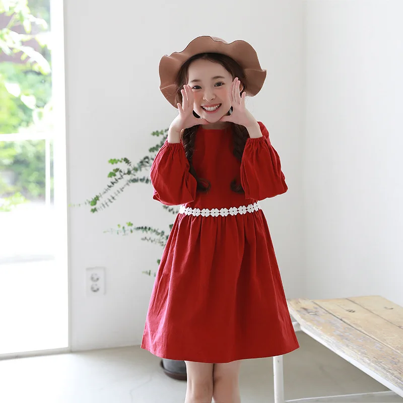 floral patchwork red lantern sleeve school new arrival girls dresses a line teen 14 12 10 8 6 4 children clothing | Детская одежда и