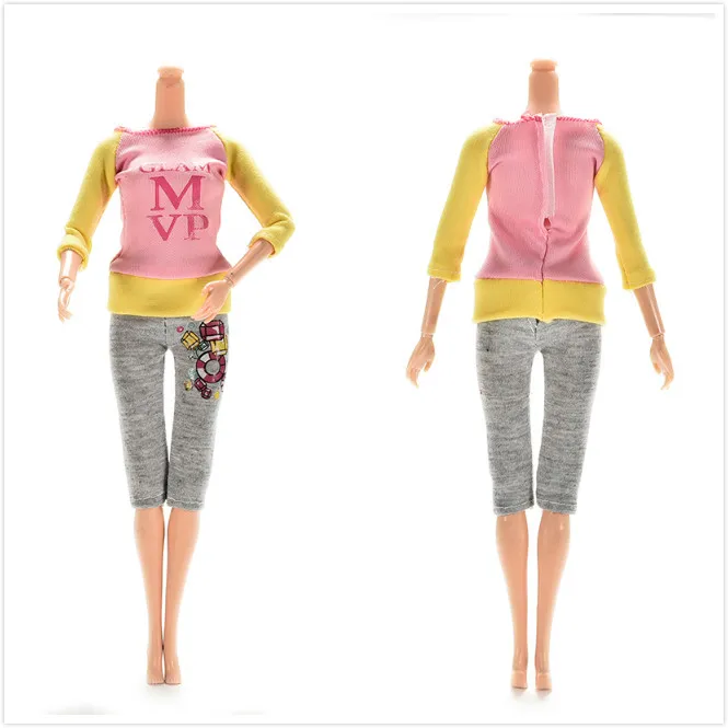 1 комплект футболка с длинным рукавом и штаны для девочек|doll suit|clothing for dolldoll pants |