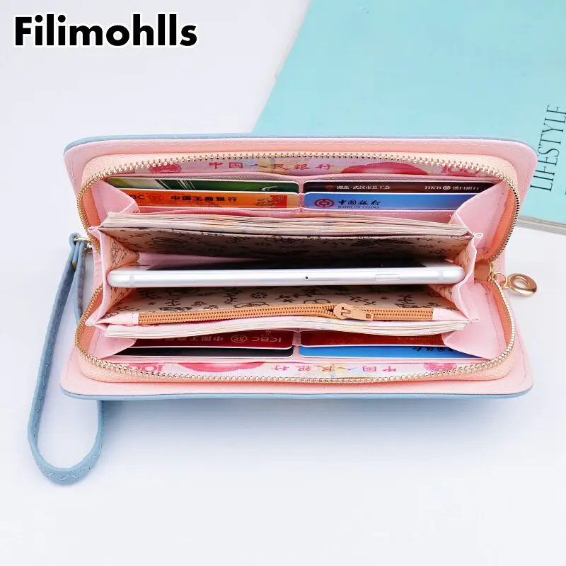 

Brand Designer Leather Wallets Women Purses Zipper Long Coin Purses Money Bags Card Holders Clutch Phone Wallets Female F-4