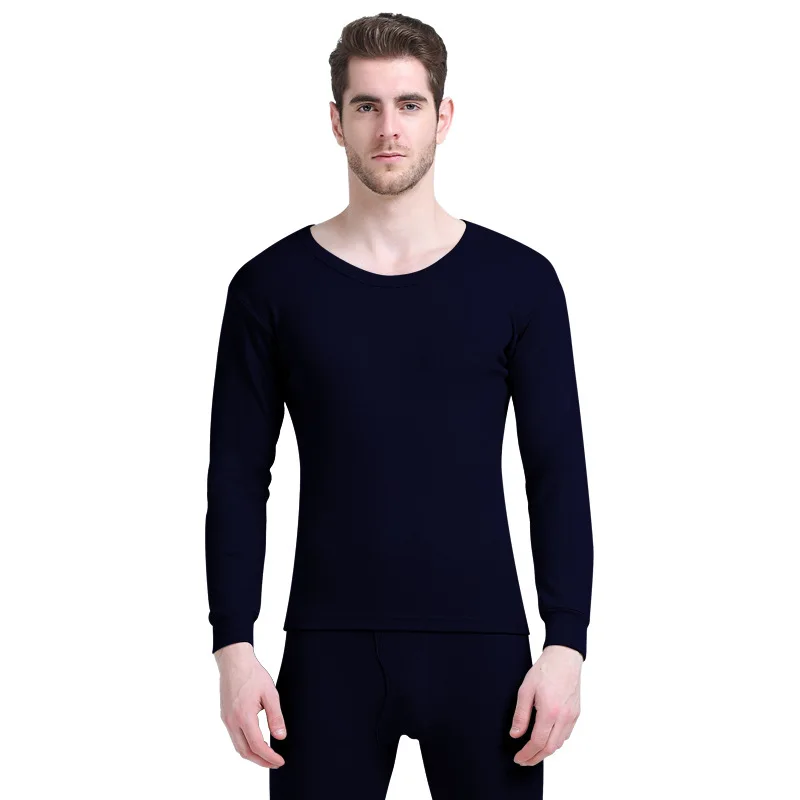 dark navy blue Бархатное зимнее мужское термобелье Топы толстые теплые компрессионные футболки с длинным рукавом облегающие рубашки для мужчин теплые штаны - Цвет: dark navy blue