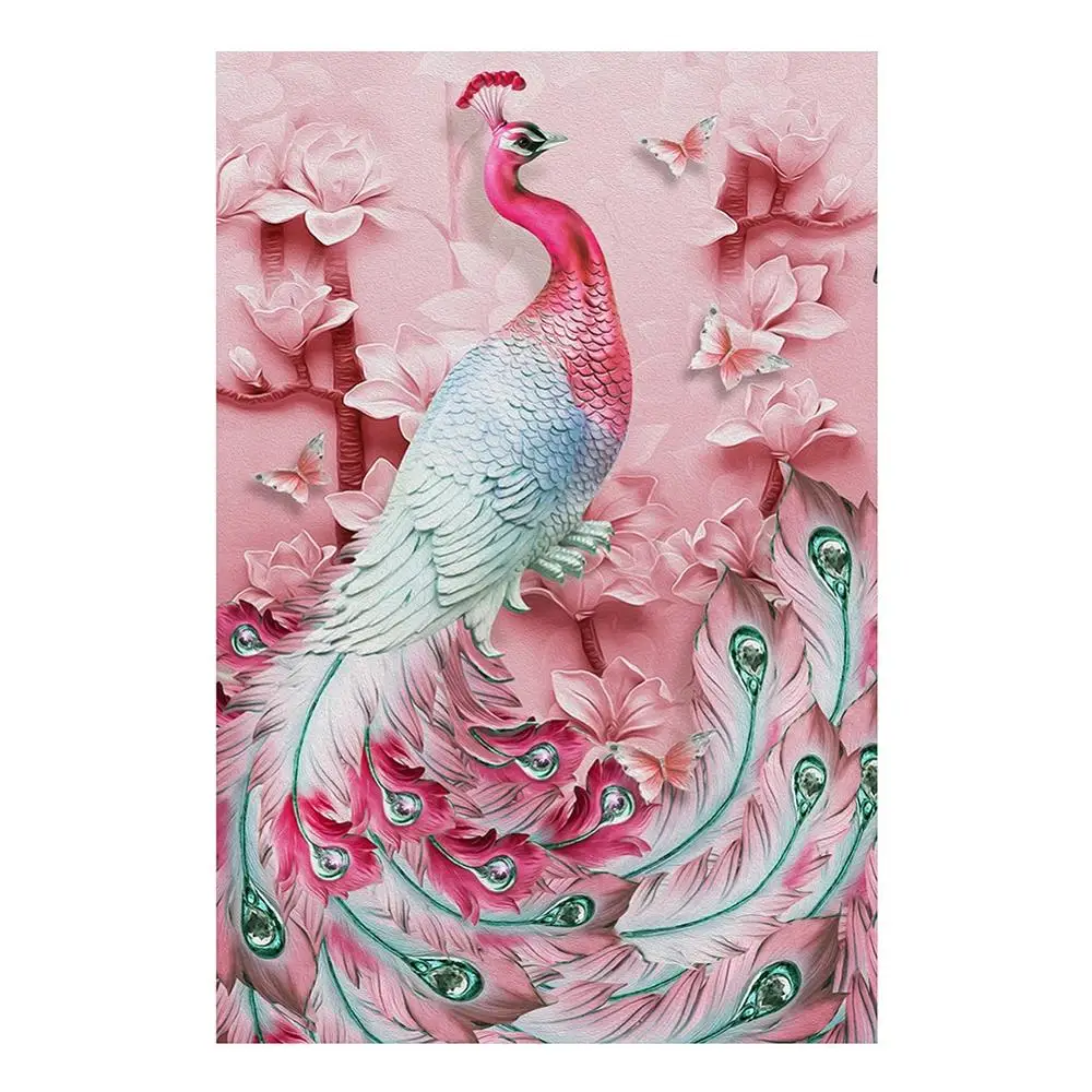 Без рамки розовый павлин DIY живопись по номерам винтажная картина на стену для