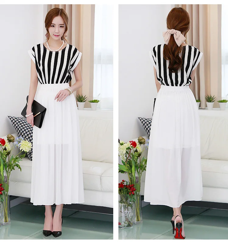 2015 summer new slim T-shirt dress stitching chiffon long | Женская одежда