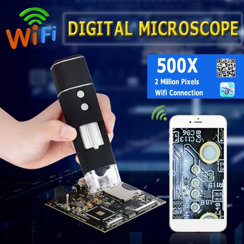 2MP HD цифровой микроскоп Лупа WiFi беспроводной 8 светодиодный 500X электрическая видеокамера с подставкой Держатель для IOS Android