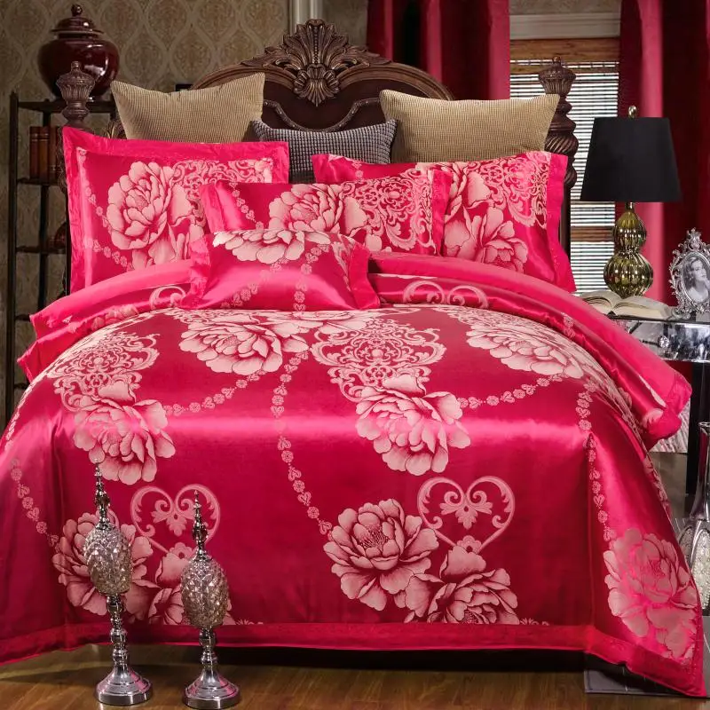 2017 Jacquard Silk Duvet Cover set King Qeuee 4pcs Satin Bedding Sets Luxury Doona Bedclothes Bed Sheet Pillowcases | Дом и сад
