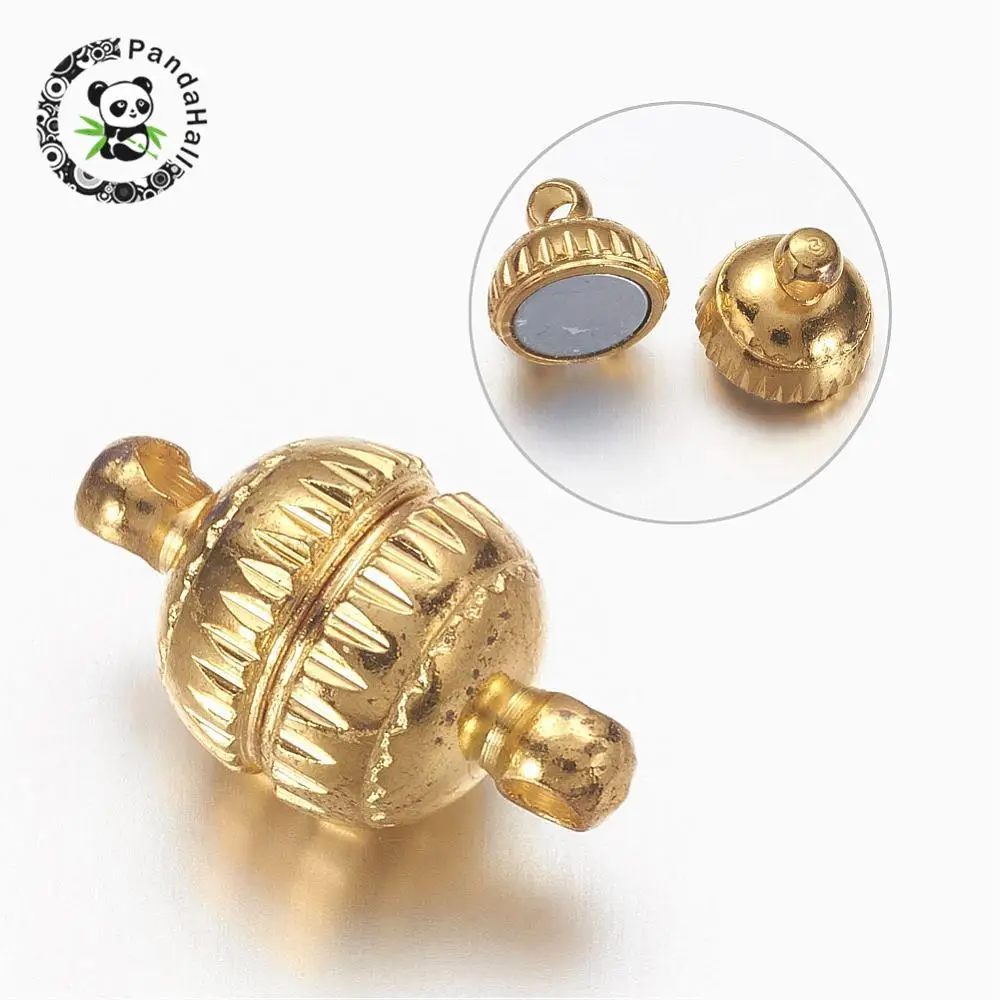 

Brass Magnetic Clasps, Nickel Free, Round, Golden, 14x8mm, Hole: 2mm