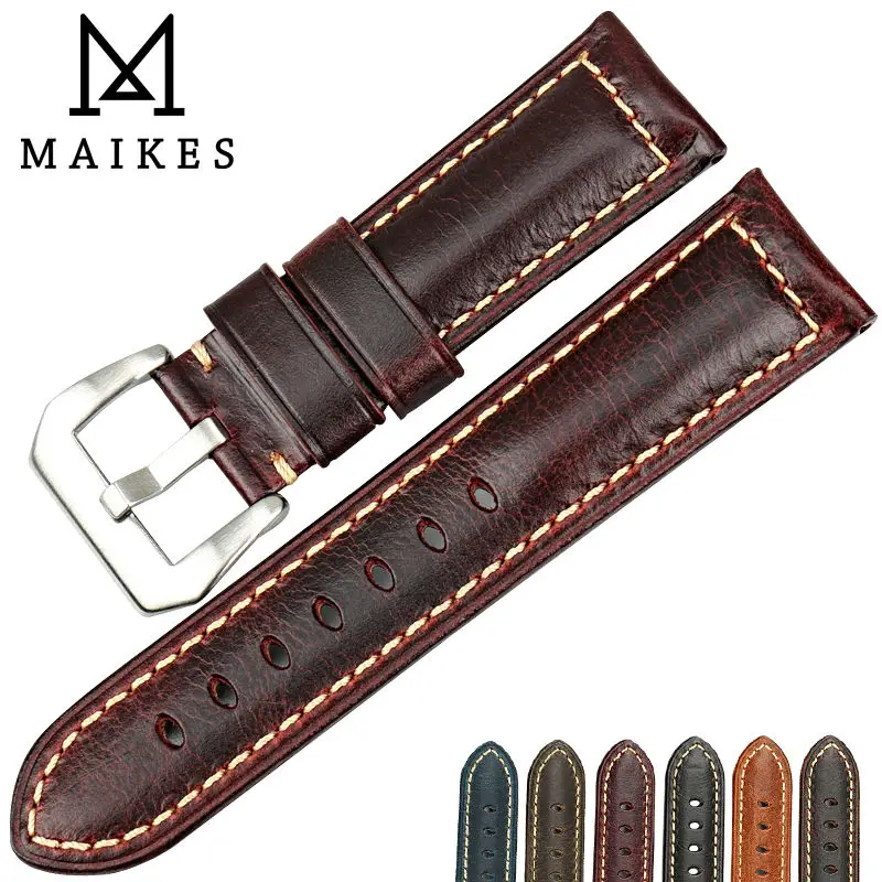 

MAIKES bestselling watch accessories watchbands Italian vintage leather watch band leather strap for Panerai watch bracelet