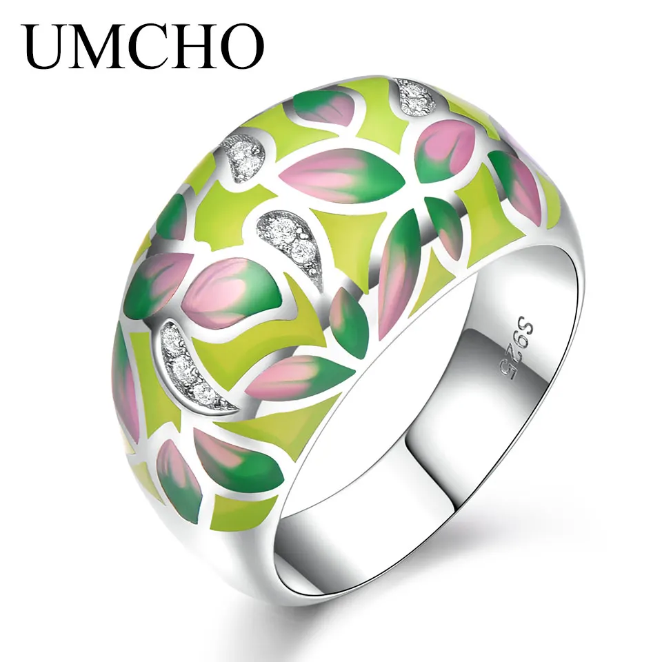 UMCHO, 925 пробы, серебряные кольца для женщин, ручной работы, яркий эмалированный с цветами, модные, вечерние, подарок, обручальное, юбилейное кольцо, ювелирное изделие