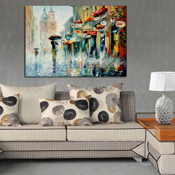 100% ручная роспись абстрактный дождь кошки и собаки нож Толстая картина маслом на