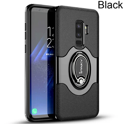 Black IPAKY для samsung s9 чехол Гибридный Полный чехол Магнитный адсорп для samsung Galaxy S9 Plus роскошный держатель кольца S9 Plus чехол - Цвет: Black