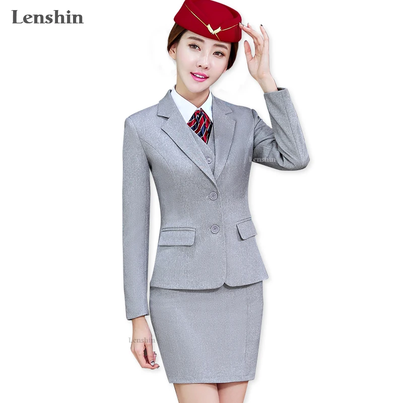 

Lenshin 3 Piece Set Office Ladies Rose Skirt Suit Uniform Designs Women Business Suits for Work Formal Wear