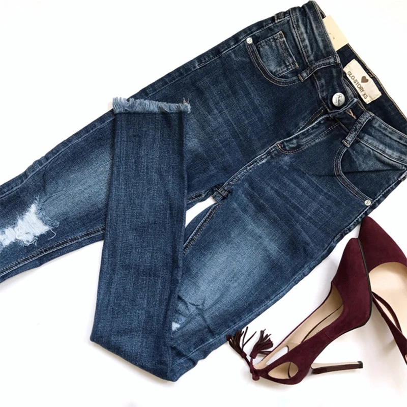 Женские рваные джинсы 2018 повседневная одежда скинни женские джинсовые брюки