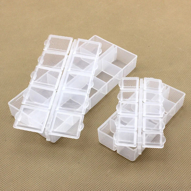 

10 grids Empty Box Nail art Case Transparent Decoration Storage Case Rhinestone Crystal Beads Accessorie Container Free shipping