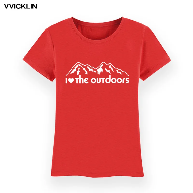 Женская летняя футболка с надписью I Love The Outdoor хлопковая коротким рукавом для