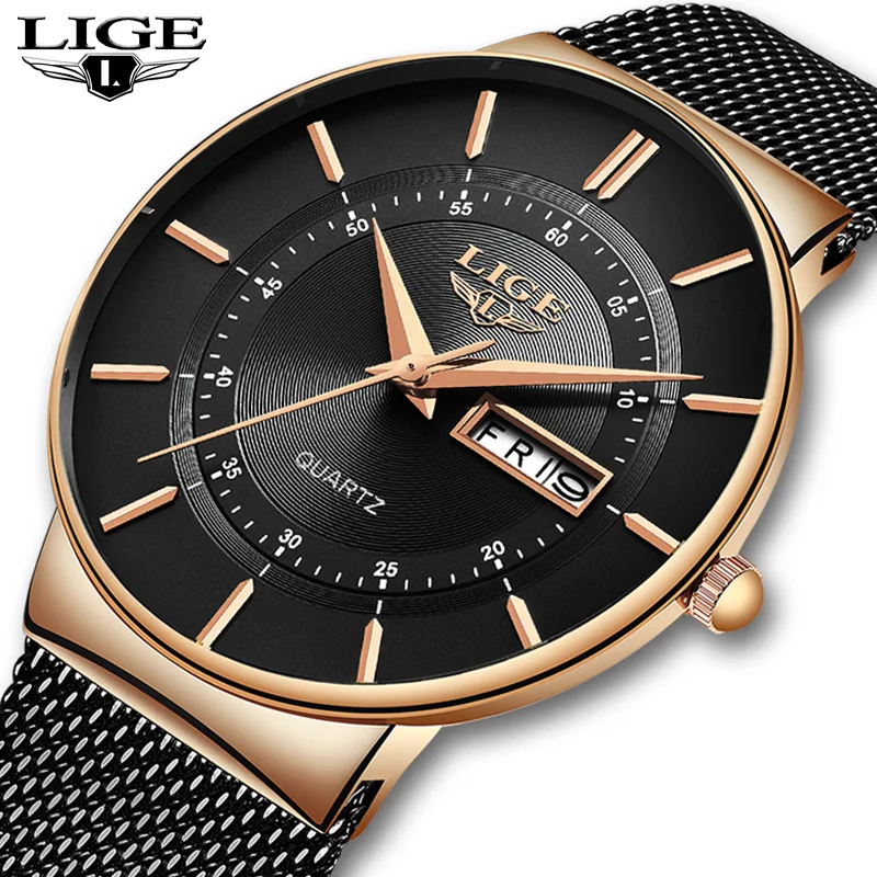 Relojes Hombre, новинка, LIGE, ультра-тонкие мужские часы, нержавеющая сталь, водонепроницаемые часы, мужские, лучший бренд, Роскошные, повседневные, спортивные, кварцевые часы