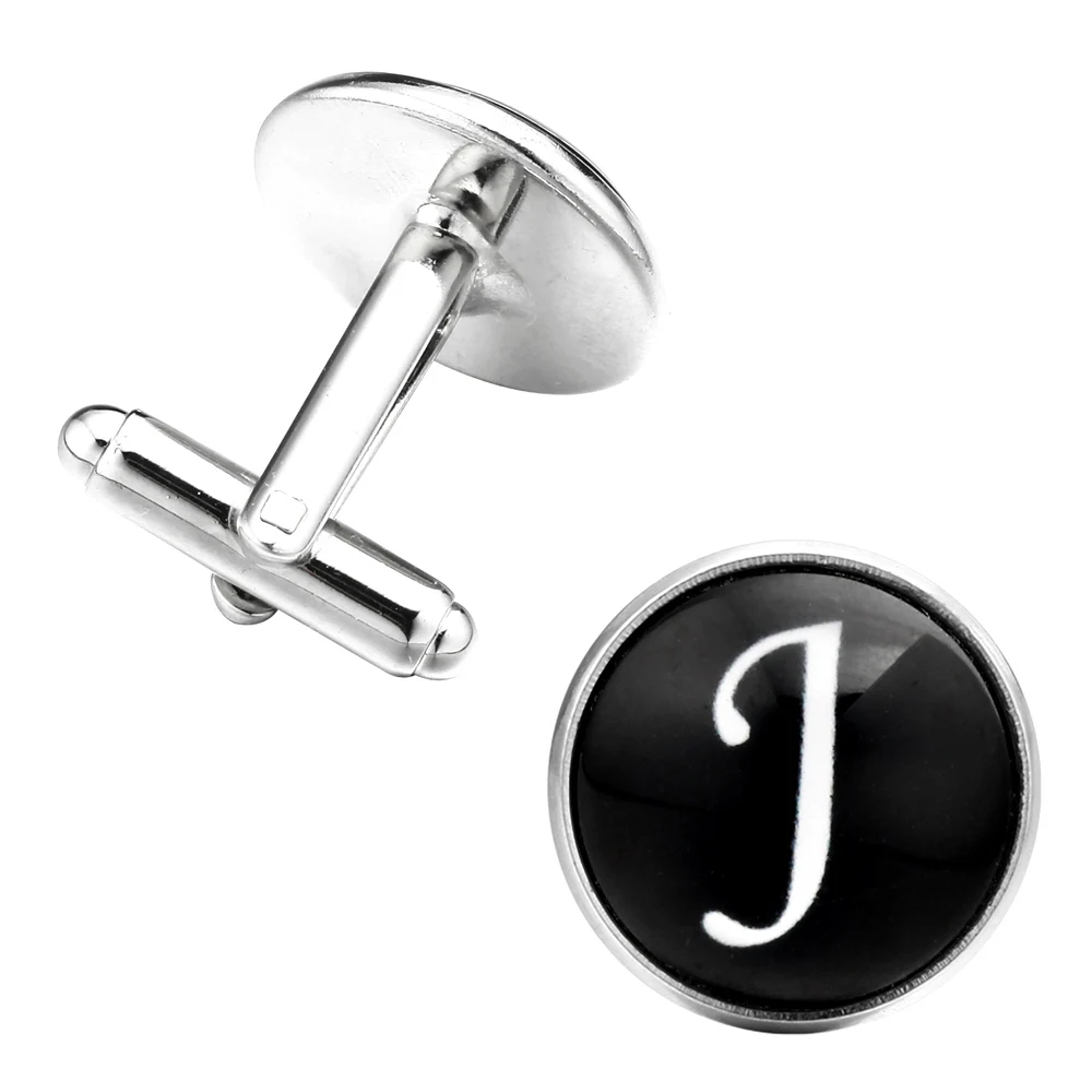 Gemelos para hombre camisa стекло кабошон модные запонки для мужчин Письмо J уникальный классический черный мужские ювелирные изделия