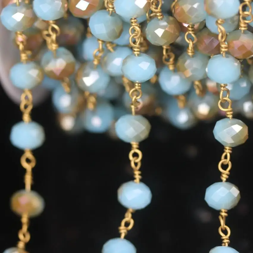 5 метров 6x8 мм Половина шампанского синего стекла граненый Rondelle бисер четки