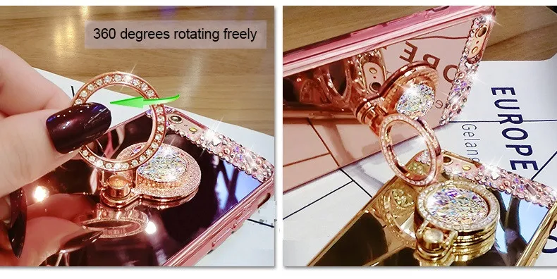 For Samsung S8 Plus S3 S4 S5 Mirror Case Luxury Diamond 360 Rotation Ring Clip Holder Stand for S6 Edge S7 |