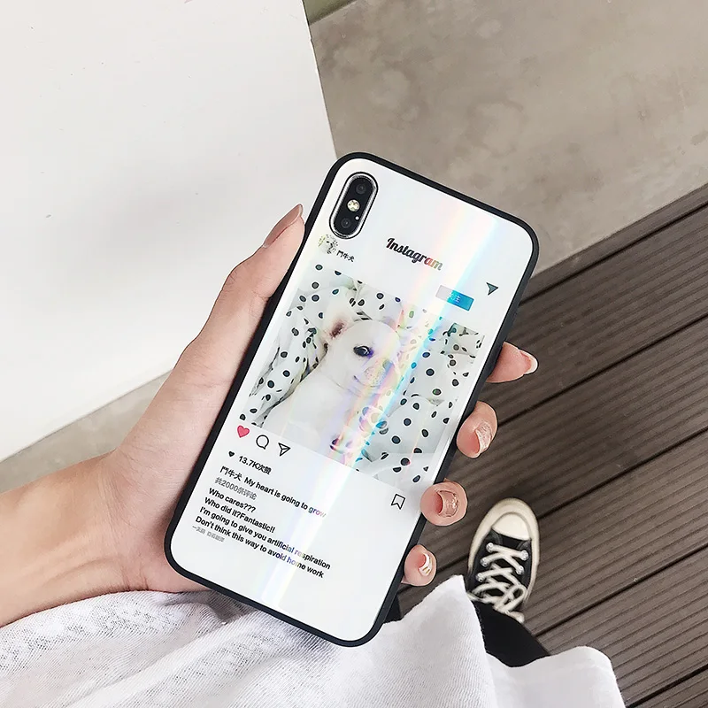 Роскошный чехол для iPhone 7 Plus из закаленного стекла милая собака мультяшная крышка