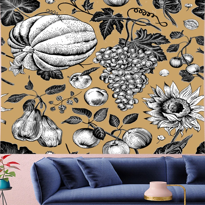 

Nordic Style sunflower peach pear fruits yellow Tapestry Vintage grape Tapestries macrame Wall Hanging home decor GN.PAPAYA