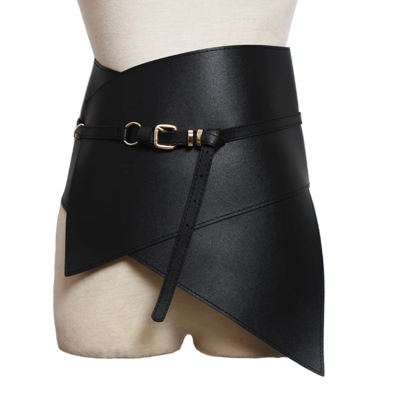 New European Fashion Women Black Skirt Leather wide Belt Adjustable High Waist Female Sexy Casual Pleated Skirt Belt accessories