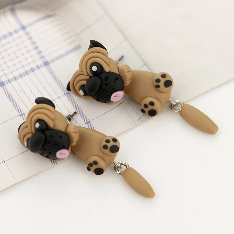 Модные мягкие милые серьги с собаками ручной работы из полимерной глины для