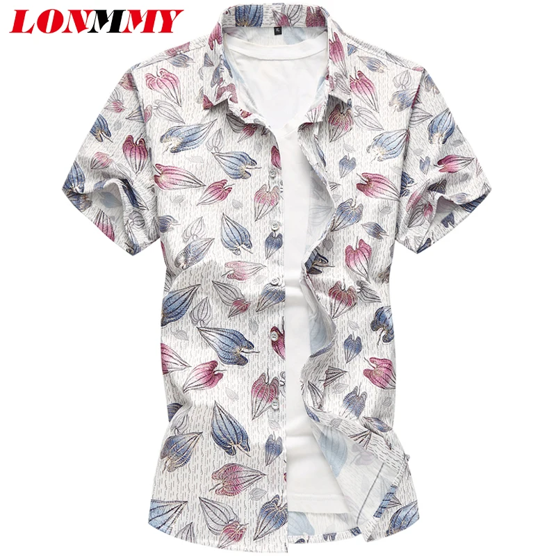 Рубашка LONMMY 5XL/6XL/7XL мужская с цветочным принтом повседневная приталенная блузка