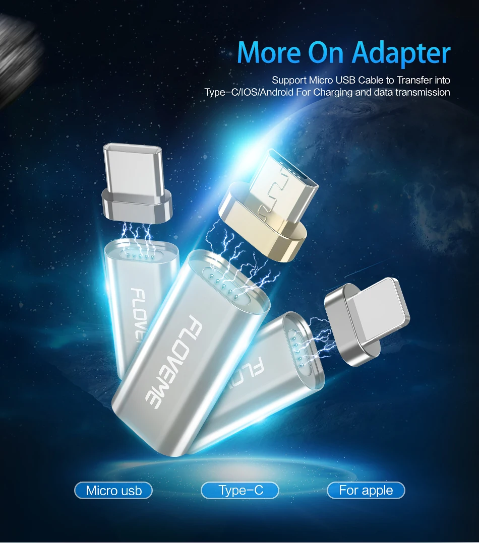 FLOVEME Магнитный телефонный адаптер Micro USB для type-C/для iPhone/Кабель зарядного устройства микро-usb Магнитный адаптер конвертер для samsung