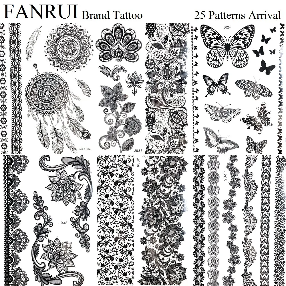 

Waterproof Black Henna Mandala Tattoo Sticker Girl Lace Flower Leaves Temporary Tattoo Bracelet Women Fake Arm Leg Tatoo Jewelry