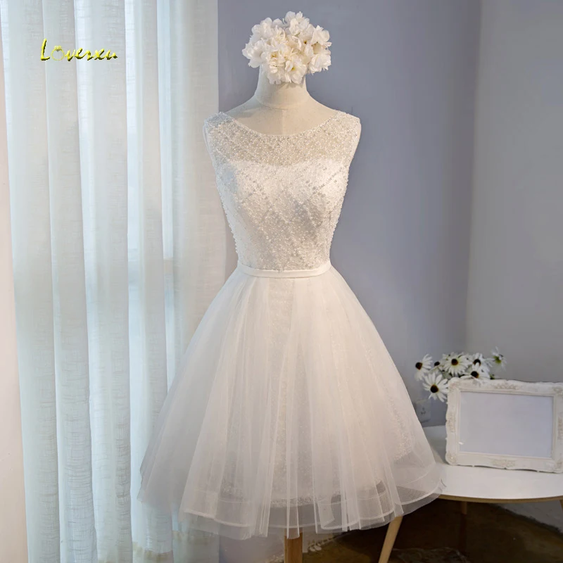 Loverxu Очаровательная из кружева с вырезом на шее по колено Бальные платья 2019