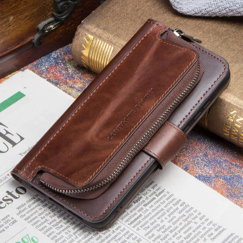 CF1008-Coffee Роскошный винтажный Чехол-книжка Crazy Horse из натуральной кожи для Xiaomi 8, чехол-кошелек со слотом для карт, чехол для Xiaomi 8, чехол для наушников, чехол для монет - Цвет: CF1008-Coffee