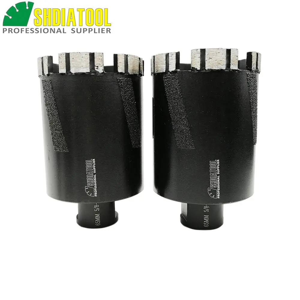 SHDIATOOL 2pcs Dia 65mm 5/8-11 Thread Laser Welded Diamond Dry Drilling Core Bits With Side Protection Drilling Bits Hole Saw