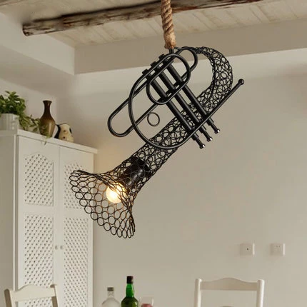 

Vintage Industrial Pastoral Hemp Rope Wrought Iron Pendant Lighting Lamp Loft LED E27 Sax Model for American Country Cafe Shop