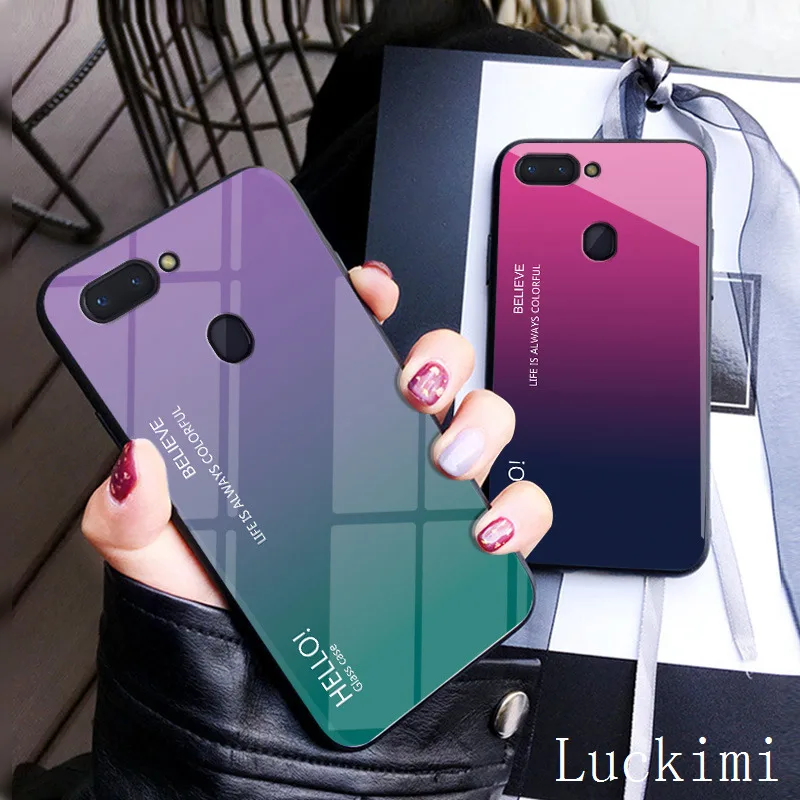 For OPPO R17pro R9splus R11splus R15 PRO Find x Realme1 Realme2 Realme3PRO A1 K1 A5 F5 F3 Soft TPU Luxury Gradient Glass case |