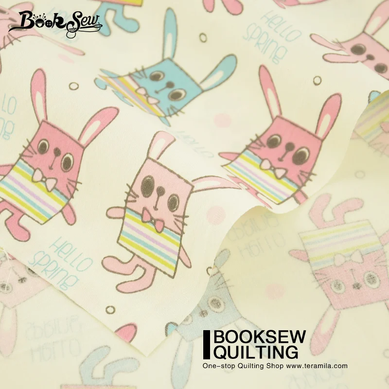 Booksew Dolls Lovely Blue And Pink Rabbits Pattern Cotton Twill Fabric Meter For Sewing Curtains Pillows Quilting | Дом и сад