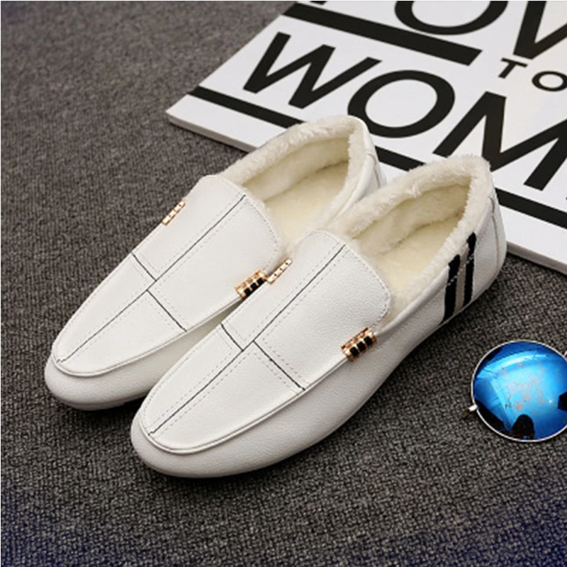 Mingpinstyle Men's Casual Shoes Cashmere Solid Low Help Light Fashion Peas Male Soft Comfortable Warm Pedaling | Обувь