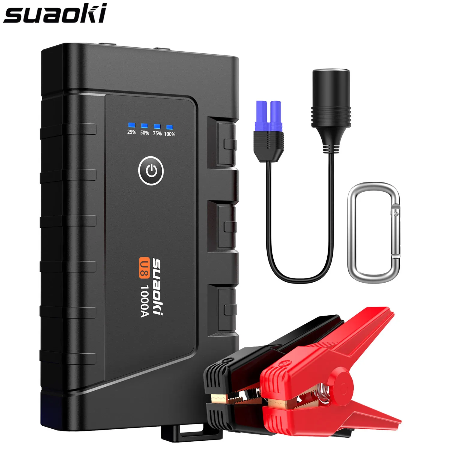 Suaoki U8 1000A пиковый пусковой блок портативный блок питания QC 3,0 тип-c выход Светодиодный светильник умный аккумулятор зажимы для 12 В автомобиля лодки