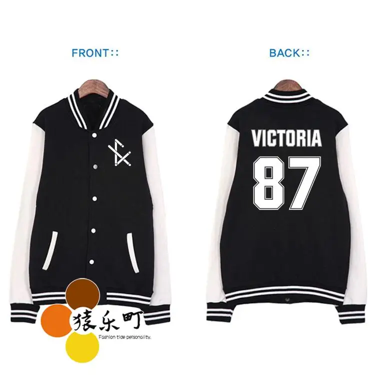 

Fashion preppy style fx concert same member name printing single breasted baseball jacket kpop fans supportive hoodie