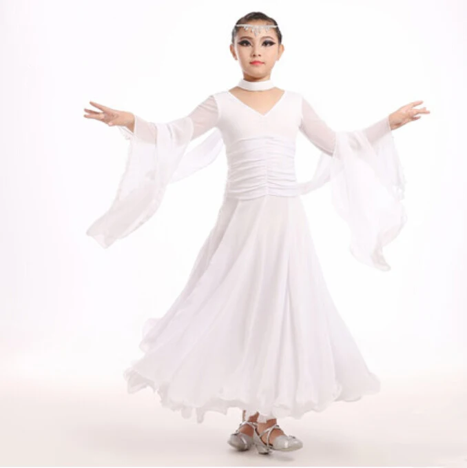 Платье для бальных танцев из шифона с длинными рукавами детское цельнокроеное